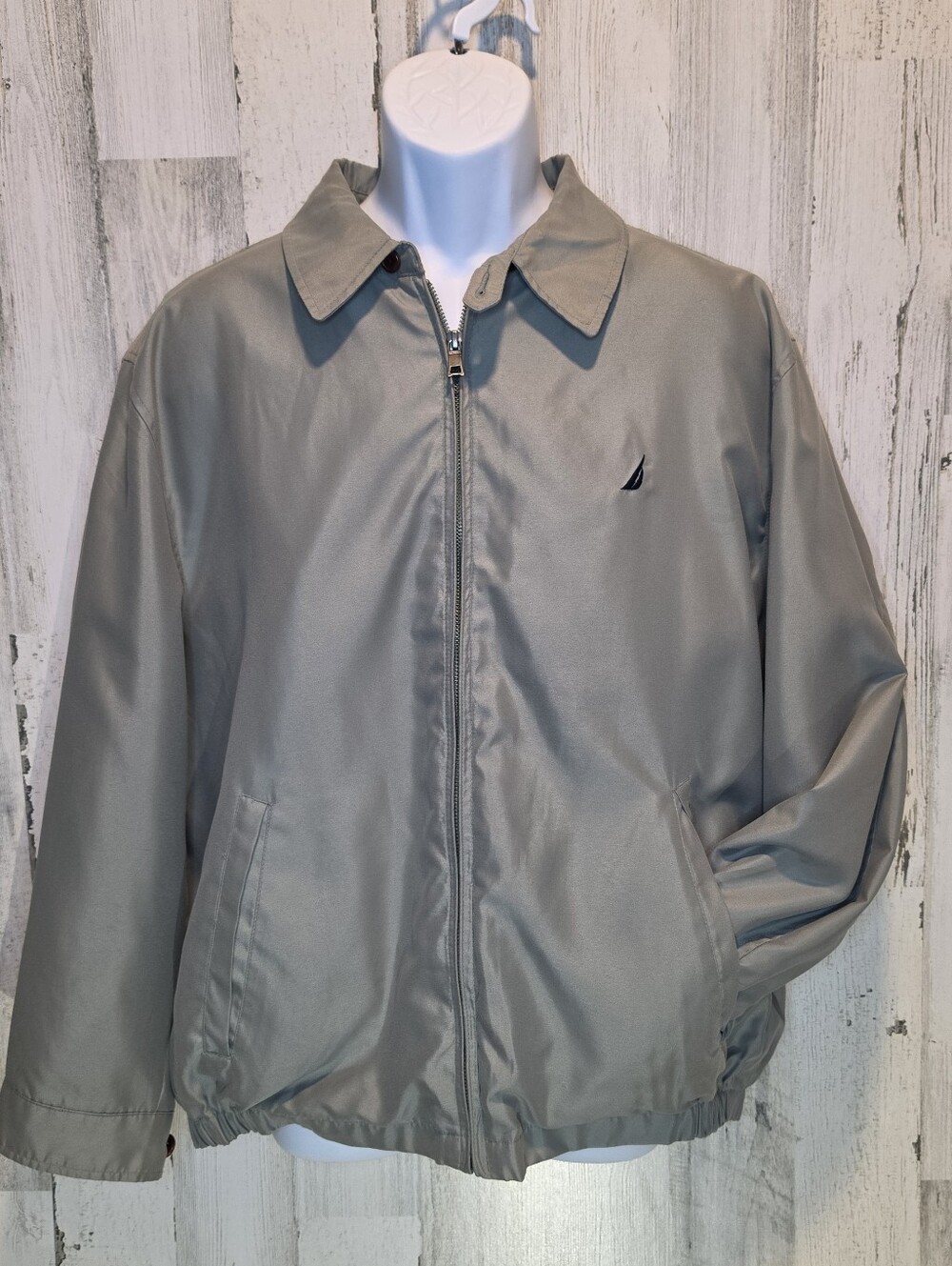 VTG Nautica Jacket Mens LARGE Gray Bomber Harrington Full Zip Size L Plaid Lined